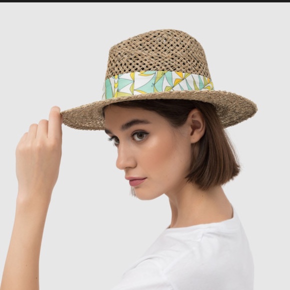 NWT Emilio Pucci Bandierine Print Straw Hat